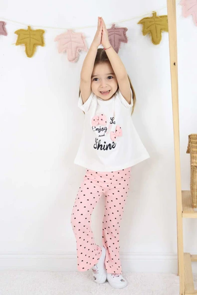 ESİLA KİDS Kız çocuk kalp baskılı taytlı üstü baskılı fiyonk detaylı alt üst takım - Resim 6