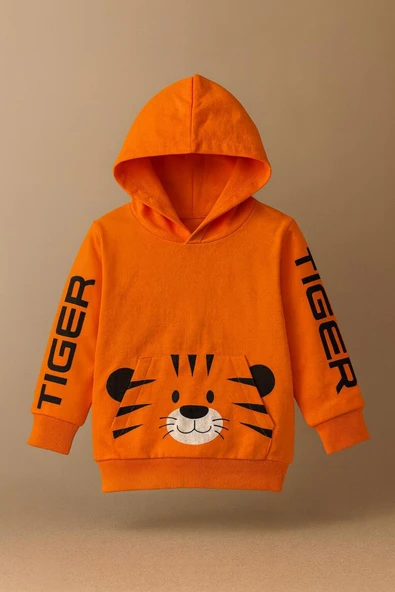 ESİLA KİDS Erkek Çocuk Takım Tiger Baskılı Pamuklu Uzun Kollu Örme Kapüşonlu Eşofman Takım 3-8 Yaş - Resim 3