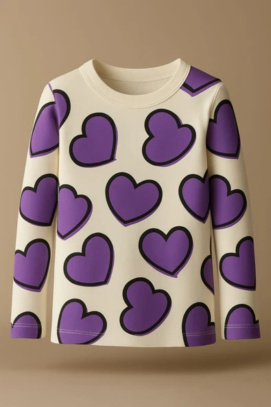 ESİLA KİDS Kız Çocuk Takım Kalp Desenli Uzun Kollu Pamuklu Kız Çocuk Pijama Takımı 2-6 yaş - Resim 6