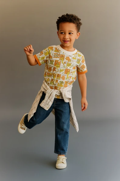 ESİLA KİDS Dinozor Desenli Kısa Kollu Pamuklu Erkek Çocuk Tişört ürün görseli