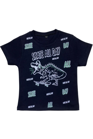 ESİLA KİDS Erkek Çocuk Tişört Erkek Çocuk 3'lü Tişört Dinozor Baskılı Kısa Kollu Tişört Seti 2-5 Yaş - Resim 4