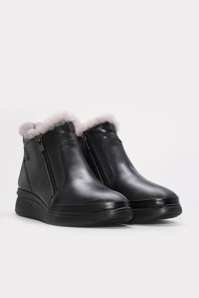 Hakiki Deri Kürklü  Kadın Klasik Bot 411KZA995 - Resim 4