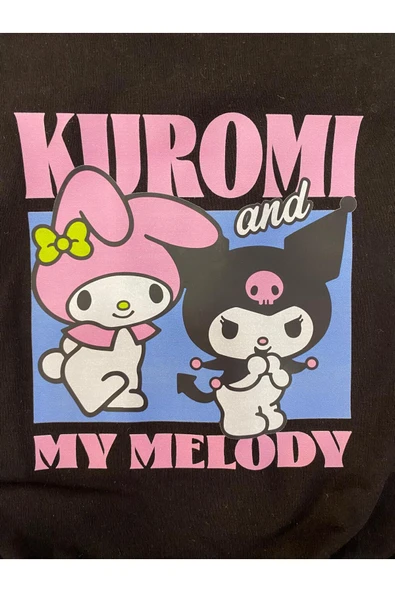 ESİLA KİDS Kız Çocuk Takım Kuromi Baskılı Siyah Tişört 2Li Tayt Takım Yazlık Günlük Kombin 3-7 yaş - Resim 6