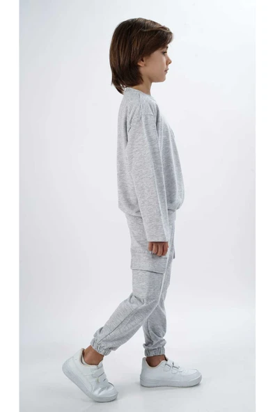 ESİLA KİDS Erkek Çocuk Takım Kargo Cepli Pamuklu Uzun Kolu Örme Eşofman Takım 3-8 Yaş - Resim 6