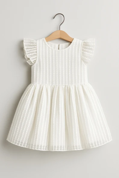 ESİLA KİDS Kız Çocuk Elbise Beyaz Fırfırlı Kolsuz Detaylı Yazlık Elbise Doğum Günü Ve Partywear 3-6 Yaş - Resim 2