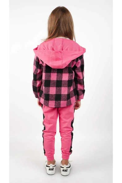 ESİLA KİDS Ekose Desenli Kız Çocuk Pamuklu Örme üçlü takım - Resim 4