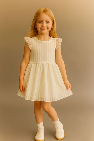 ESİLA KİDS Kız Çocuk Elbise Beyaz Fırfırlı Kolsuz Detaylı Yazlık Elbise Doğum Günü Ve Partywear 3-6 Yaş - Resim 3