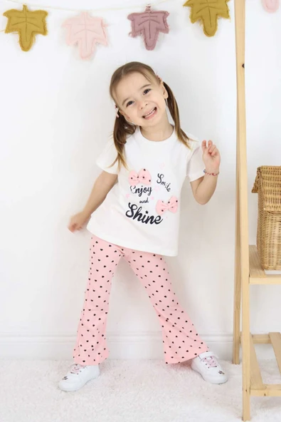 ESİLA KİDS Kız çocuk kalp baskılı taytlı üstü baskılı fiyonk detaylı alt üst takım - Resim 5