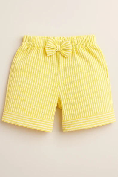 ESİLA KİDS Kız Çocuk Yazlık Şort Çizgili Fiyonklu Rahat Kesim Pamuklu Double Paçalı Bermuda Şort 3-6 yaş - Resim 10