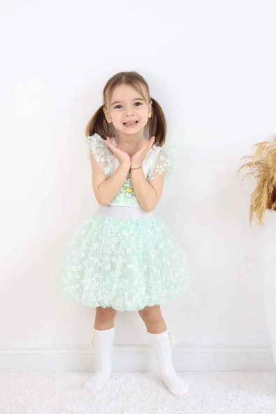 ESİLA KİDS Kız Çocuk Takım Tüllü Balon Etek Ve Üst 2'li Baskılı Kolları Fırfırlı Takım 3-6 Yaş - Resim 10