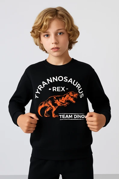 ESİLA KİDS Erkek Çocuk Takım Dinozor Baskılı Eşofman Takımı Uzun Kollu 4-13 Yaş - Resim 2