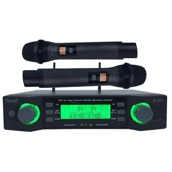 Roof R-203 2 El 2 Kanal UHF Kablosuz Telsiz Mikrofon - 1