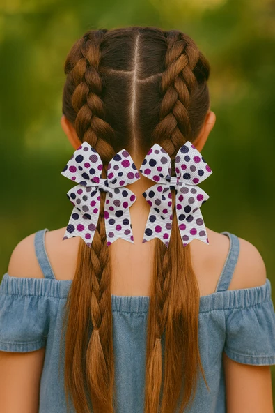 ESİLA KİDS Kız Çocuk Toka Puantiyeli Fiyonk Model 2’li Set Renkli Saç Aksesuarı
