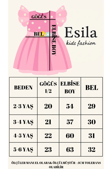 ESİLA KİDS Kız Çocuk Elbise Kemerli Kolu Fırfırlı Tüllü Elbise Astarı Penye Özel Günler Için 2-6 Yaş - Resim 5