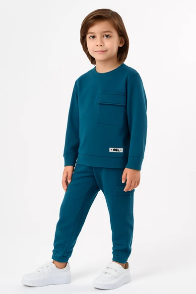 ESİLA KİDS Erkek Çocuk Takım Kargo Cepli Pamuklu Uzun Kolu Örme Eşofman Takım 3-8 Yaş - Resim 9