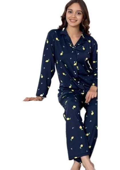 Elena Mare Tasarım Yumuşak Kumaş Gömlek Yaka Kadın Pijama Takımı Ev Giyim Hediyelik M/2XL ürün görseli