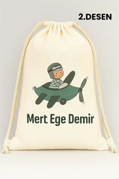 ESİLA KİDS Erkek Çocuk Kıyafet Kesesi Özel İsim Yazılı Kişiselleştirilebilir İp Kapamalı Su Geçirmez 30x40 cm - Resim 3