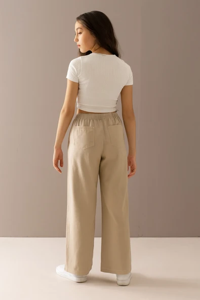 ESİLA KİDS Kız Çocuk Pantolon Gabardin Geniş Paça Pantolon 4-11 Yaş - Resim 4