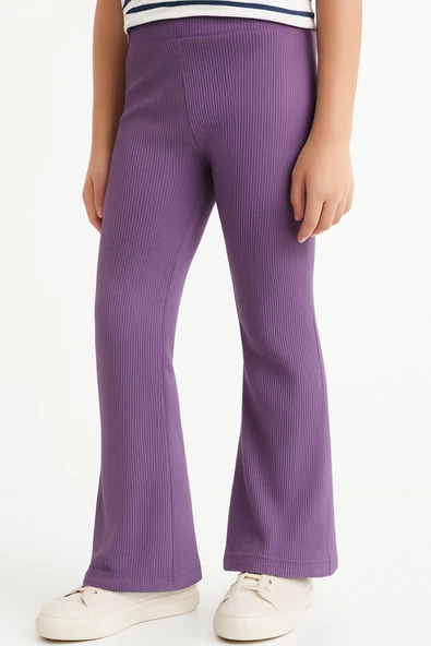 ESİLA KİDS Kız Çocuk Tayt Fitilli Lila İspanyol Paça Rahat Esnek Kumaş 3-12 Yaş