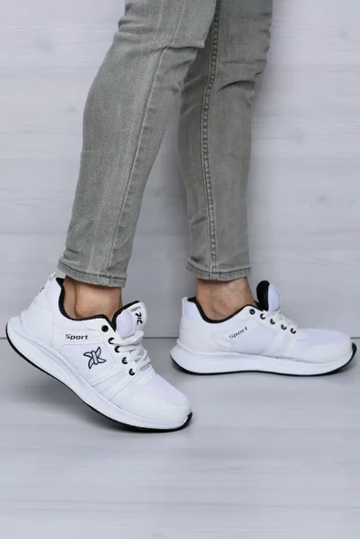 Erkek Bağcıklı Günlük Spor Ayakkabı Beyazsiyah TZL-P-00016883