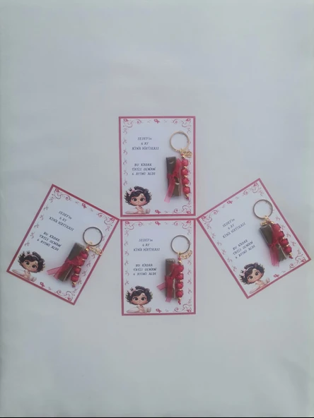 100 Adet Kişiye Özel 6 Ay Kına Hatırası Kırmızı Anahtarlık ve Paketlenmiş Kına Dağıtmalık Hediyelik - Resim 4