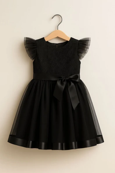 ESİLA KİDS Kız Çocuk Elbise Siyah Elbise Tüllü Pul Işlemeli Abiye Elbise Rahat Ve Şık Doğum Günü Elbise 4-8 Yaş - Resim 2