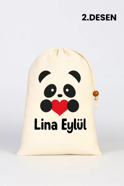 ESİLA KİDS Kız çocuk Kıyafet Kesesi Çocuklara Özel İsim Yazılı Baskılı İp Kapamalı kişileştirilebilir 30x40 Cm - Resim 3