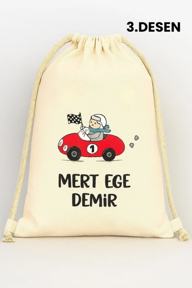 ESİLA KİDS Erkek Çocuk Kıyafet Kesesi Özel İsim Yazılı Kişiselleştirilebilir İp Kapamalı Su Geçirmez 30x40 cm - Resim 4