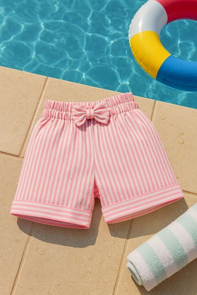 ESİLA KİDS 3'lü Kız Çocuk Şort Seti Fiyonklu Çizgili Yazlık Bermuda Rahat Şık Şort 2-6 yaş - Resim 5