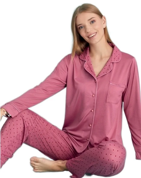 Giulia Eleganza Uzun Kol Önden Düğmeli Kadın Pijama Takımı Ev Giyim Hediyelik ürün görseli