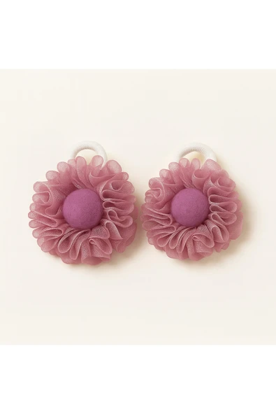 ESİLA KİDS Kız Çocuk Toka Organze Tüllü Ponpon Detaylı Lastikli Saç Toka 2'Li Set - 5