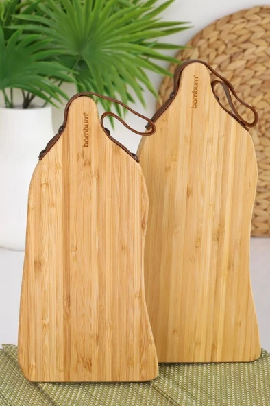 Bambum 2'li Bambu Ahşap Kesme ve Sunum Tahtası – Askılı Doğrama Tahtası Seti - Resim 2