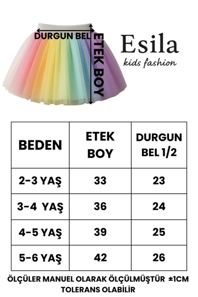 ESİLA KİDS Kız Çocuk Etek Renkli Tütü Etek Parti Ve Özel Gün İçin Etek 2-6 Yaş - Resim 4