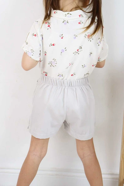 ESİLA KİDS Kız Çocuk Etekli Şortlu Takım Bayramlık Çiçek Desenli Gömlek 3-6 Yaş - 8