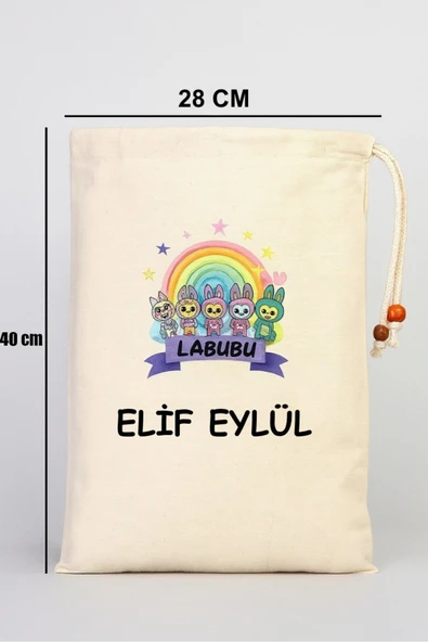 ESİLA KİDS Kız çocuk Kıyafet Kesesi Çocuklara Özel İsim Yazılı Baskılı İp Kapamalı kişileştirilebilir 30x40 Cm - Resim 7