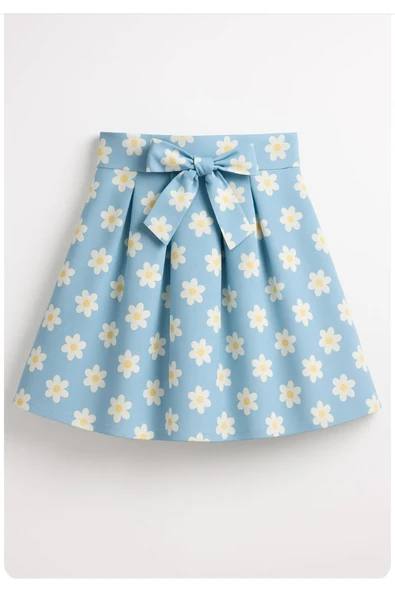 ESİLA KİDS Kız Çocuk Etek Fermuar Kapamalı Çiçek Baskılı Pileli Etek 4-10 Yaş - 2