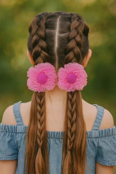 ESİLA KİDS Kız Çocuk Toka Organze Tüllü Ponpon Detaylı Lastikli Saç Toka 2'Li Set - 7