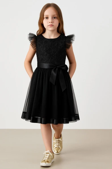 ESİLA KİDS Kız Çocuk Elbise Siyah Elbise Tüllü Pul Işlemeli Abiye Elbise Rahat Ve Şık Doğum Günü Elbise 4-8 Yaş ürün görseli