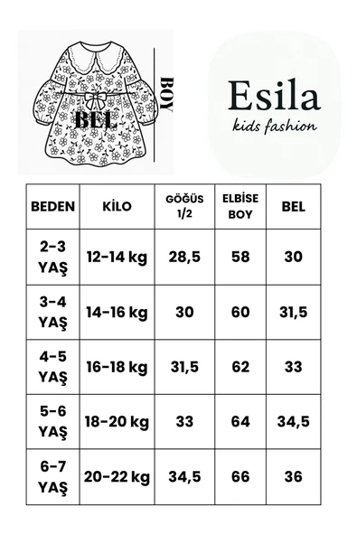 ESİLA KİDS Kız Çocuk Elbise Uzun Kollu Mevsimlik Çiçek Desenli Bebe Yaka Elbise 3-7 YAŞ - Resim 5