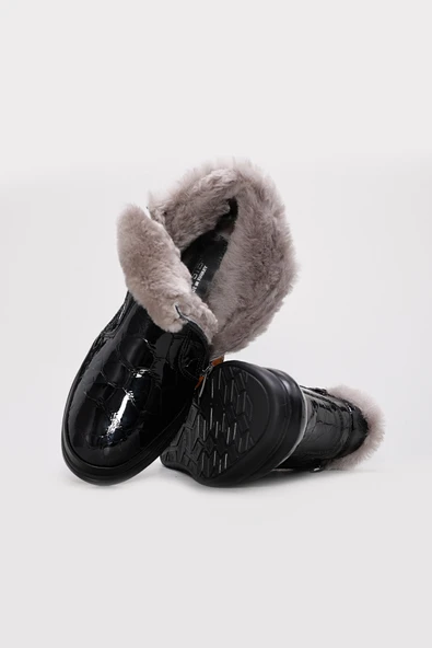 Hakiki Deri Kürklü  Kadın Klasik Bot 411KZA995 - Resim 8