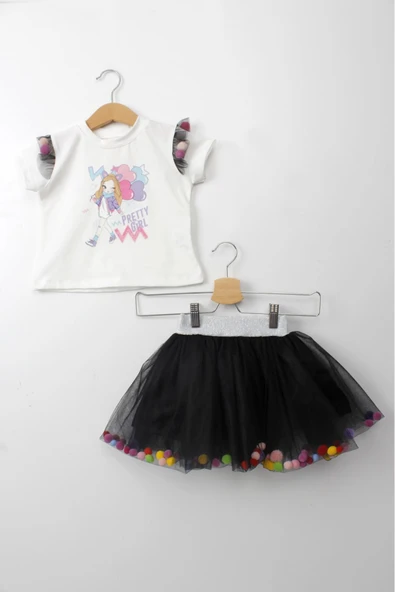 ESİLA KİDS Kız Çocuk Yazlık 2'li Takım - Tül Etek & Kısa Kollu Badi - Doğum Günü Parti Kıyafeti 3-6 Yaş - Resim 2