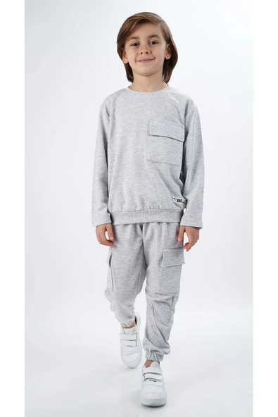 ESİLA KİDS Erkek Çocuk Takım Kargo Cepli Pamuklu Uzun Kolu Örme Eşofman Takım 3-8 Yaş - Resim 7