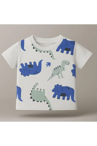 ESİLA KİDS Dinozor Desenli Kısa Kollu Pamuklu Erkek Çocuk Tişört - Resim 7