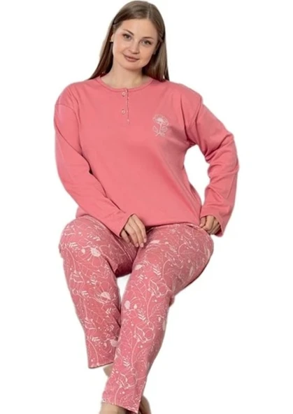 Luciana Notte Büyük Beden Kadın Pijama Takımı İnterlok Kumaş Kışlık Ev Giyim 3XL/6X ürün görseli