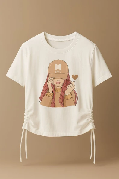 ESİLA KİDS Kız Çocuk Takım Şapkalı Kız Baskılı Tişört Ve Bej Bol Paça Pantolon Alt Ve Üst Takım 6-13 Yaş - 2