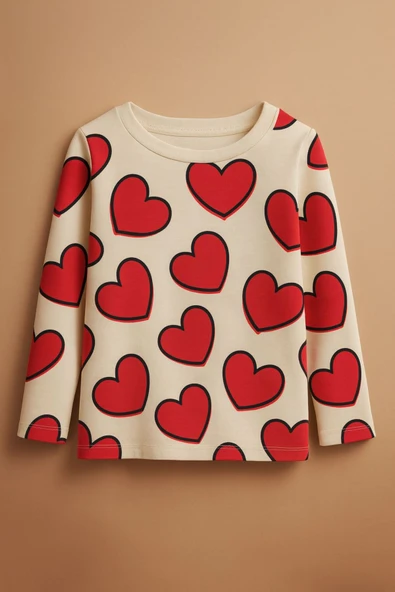 ESİLA KİDS Kız Çocuk Takım Kalp Desenli Uzun Kollu Pamuklu Kız Çocuk Pijama Takımı 2-6 yaş - Resim 3