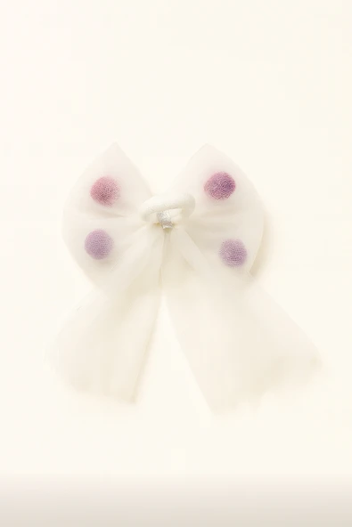 ESİLA KİDS Kız Çocuk Toka Renkli Ponponlu Tül Fiyonk Lastikli Toka 3 'lü Set - 2