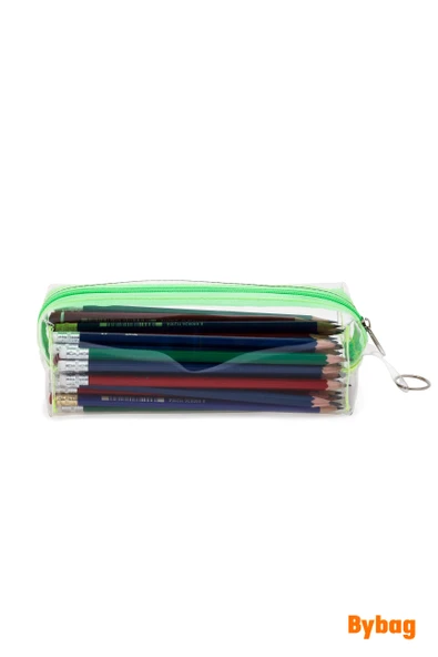 Yeşil Fermuarlı Kaliteli PVC Şeffaf Kalemlik Makyaj Çantası Kalem Kutusu - 2