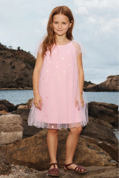 ESİLA KİDS Kız Çocuk Elbise Yazlık Çiçek Desenli Tül Elbise 4-13 Yaş ürün görseli