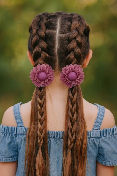 ESİLA KİDS Kız Çocuk Toka Organze Tüllü Ponpon Detaylı Lastikli Saç Toka 2'Li Set - 4